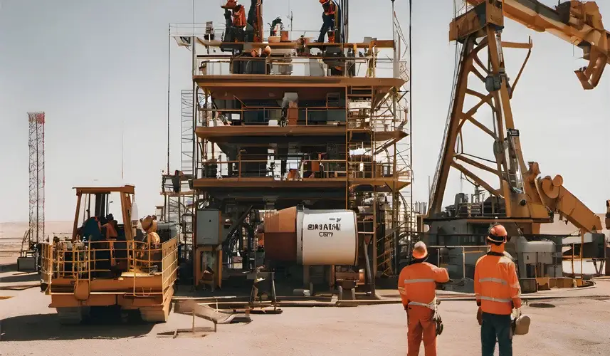 Workers on an oil rig in the desert