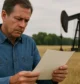 A middle-aged mineral owner stands in a rural oil field, reading a document with concern. The image captures the emotional impact of undervaluing mineral owners 'rights.